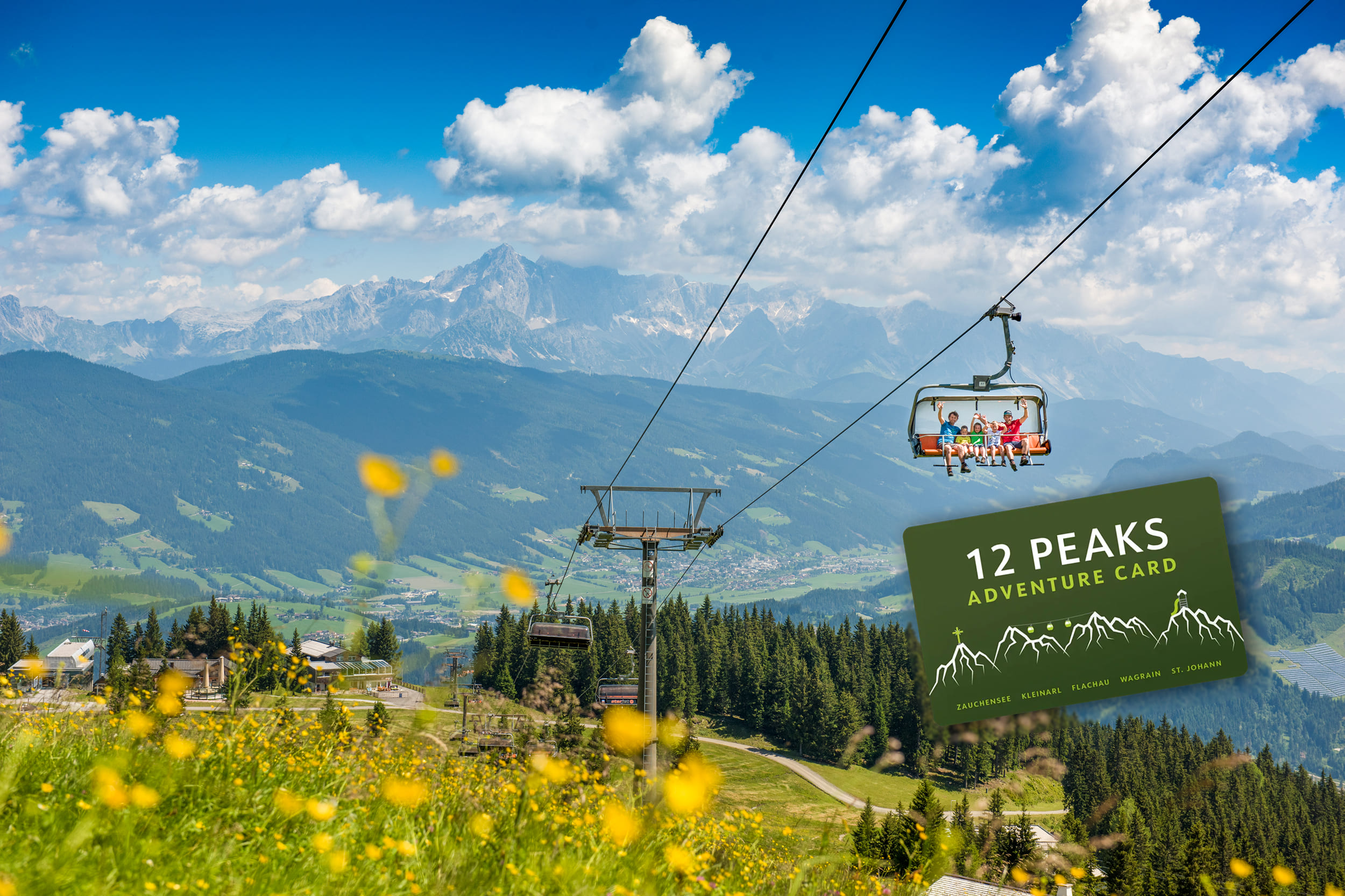 Mit der 12 Peaks Card mit den Bergbahnen auf die Gipfel &copy; Flachau Tourismus